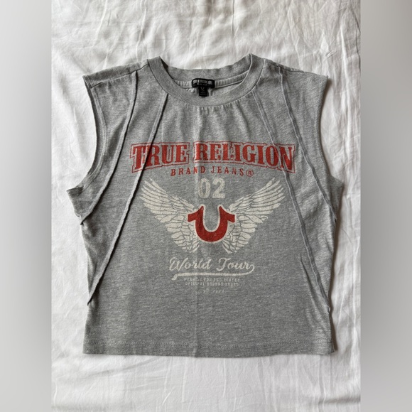 True Religion Gray Sleeveless Graphic Tee S - Picture 1 of 4